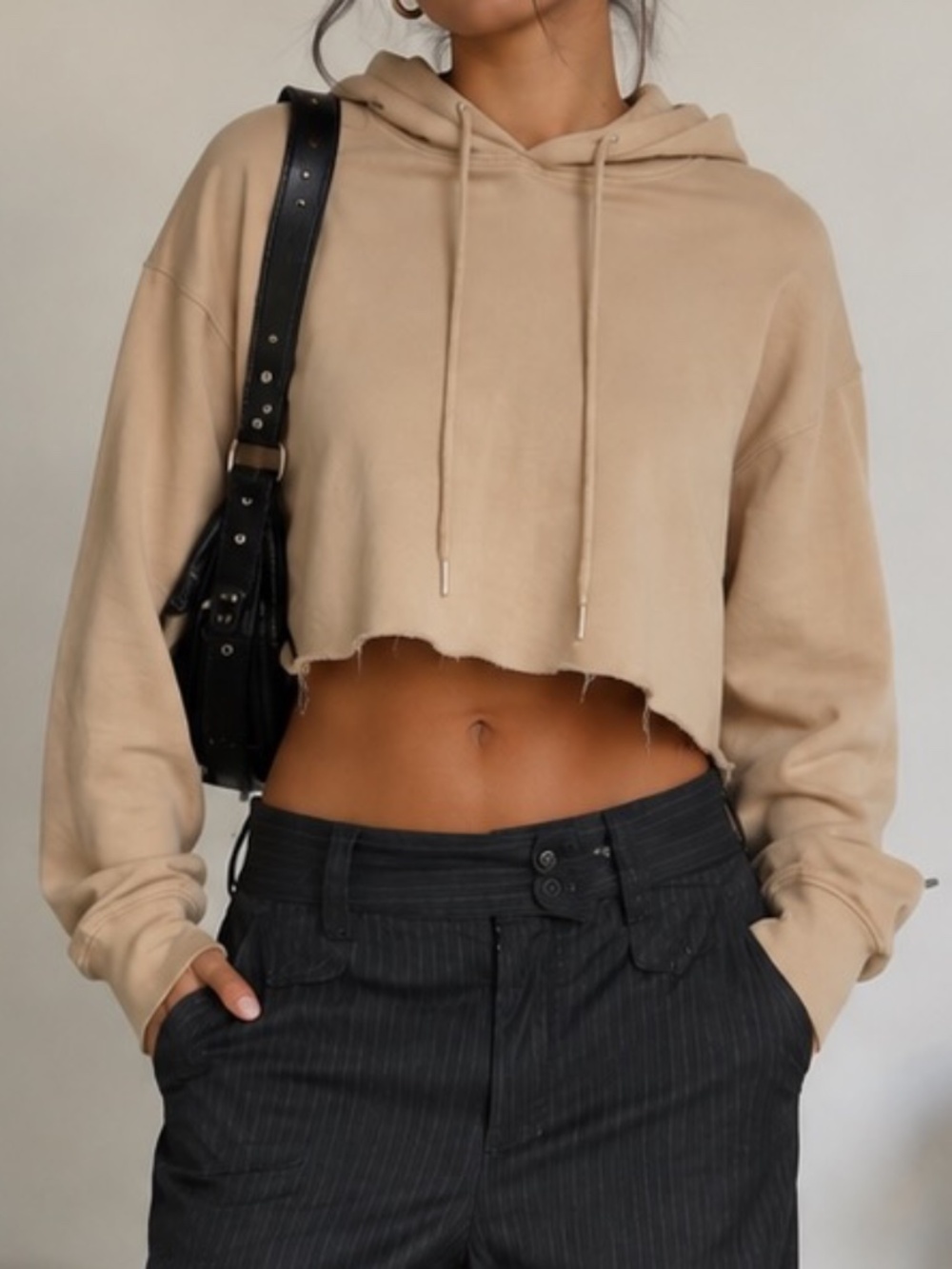 Out From Under Cropped Hoodie Womens Size Medium Beige Y2K Hip Hop